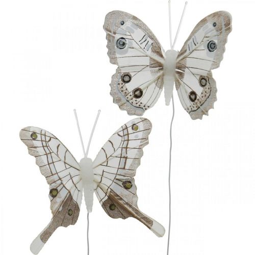 Floristik24 Deco Butterflies White, Brown Feather Butterfly on Wire 7,5cm 6szt