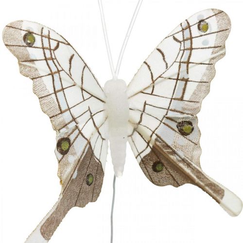 Floristik24 Deco Butterflies White, Brown Feather Butterfly on Wire 7,5cm 6szt