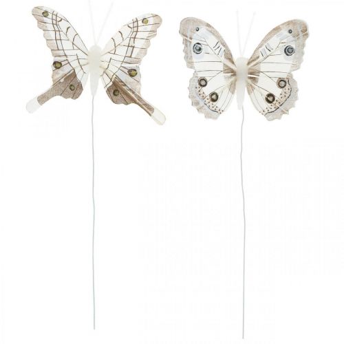 Floristik24 Deco Butterflies White, Brown Feather Butterfly on Wire 7,5cm 6szt
