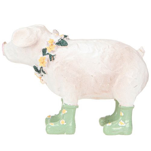 Produkt Dekoracyjna Świnka w Gumowych Butach – Zabawna Figurka Farmera z Wiankiem Kwiatowym 15,5 cm 2 szt.