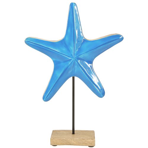 Produkt Dekoracyjna rozgwiazda na podstawie drewnianej naturalna niebieska Ø22cm H32cm
