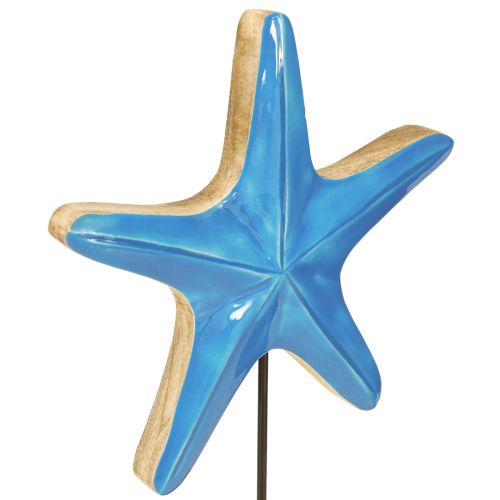 Produkt Dekoracyjna rozgwiazda na podstawie drewnianej naturalna niebieska Ø22cm H32cm