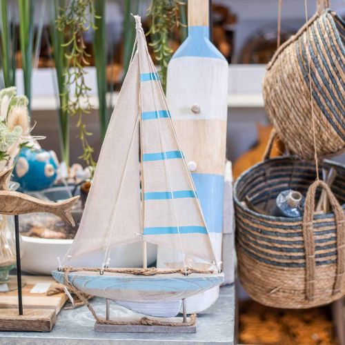 Floristik24 Deco żaglówka drewno niebiesko-biała dekoracja stołu morskiego wys. 54,5 cm