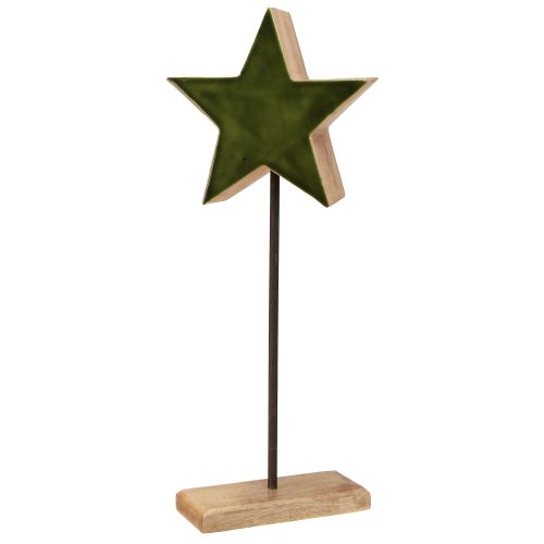 Produkt Dekoracyjna gwiazda drewniana na podstawie patyka zielono-brązowa 20x9,5x50cm