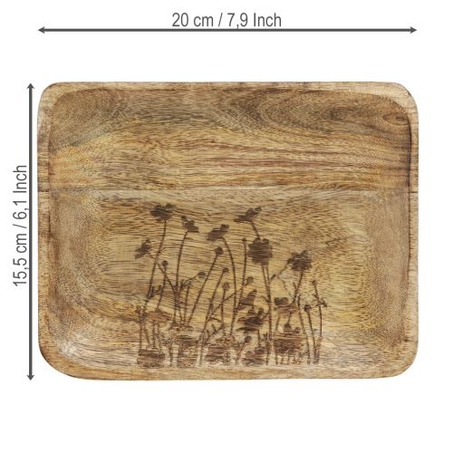 Produkt Dekoracyjna drewniana taca z kwiatowym wzorem z drewna mango 20×15,5cm