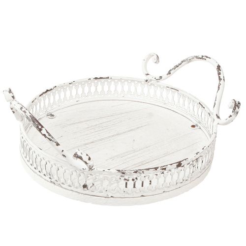 Floristik24 Taca dekoracyjna z metalowym białym uchwytem w stylu shabby chic Ø20cm W8cm