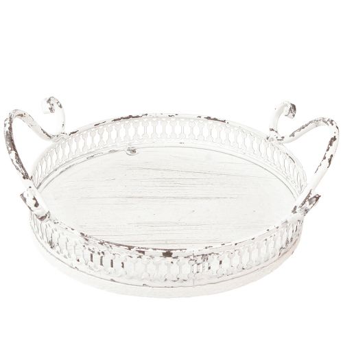 Floristik24 Taca dekoracyjna z metalowym białym uchwytem w stylu shabby chic Ø20cm W8cm