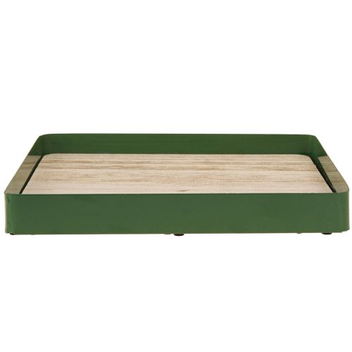 Produkt Taca dekoracyjna metalowa kwadratowa zielona drewniana podstawa 25,5×25,5 cm