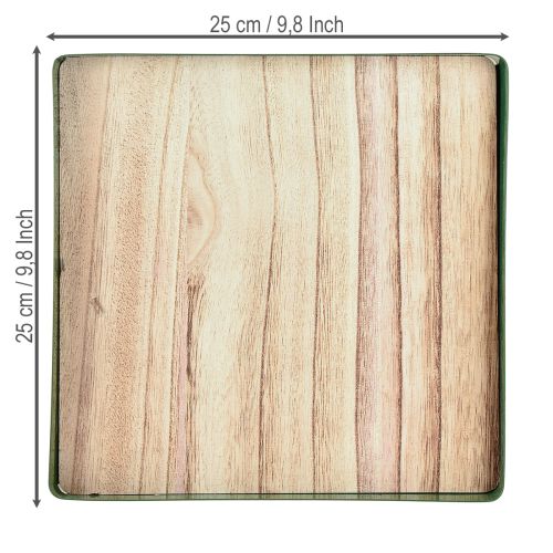 Produkt Taca dekoracyjna metalowa kwadratowa zielona drewniana podstawa 25,5×25,5 cm