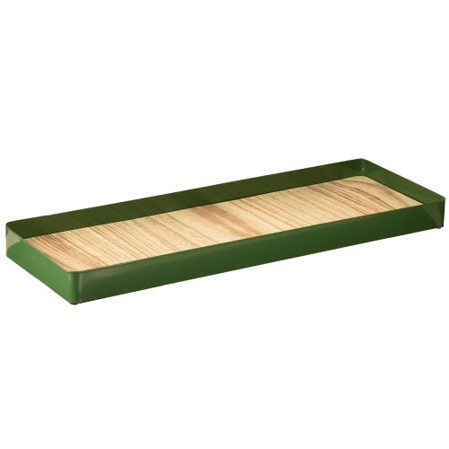 Taca dekoracyjna prostokątna z zieloną metalową podstawą drewnianą 41×14 cm
