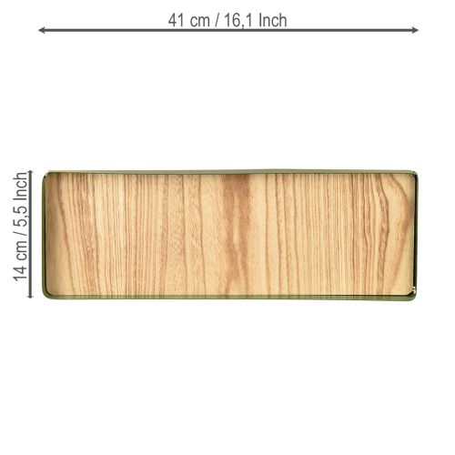 Produkt Taca dekoracyjna prostokątna z zieloną metalową podstawą drewnianą 41×14 cm