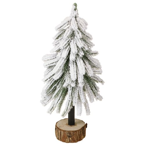 Floristik24 Dekoracyjna choinka pokryta śniegiem na drewnianej podstawce Ø15cm H30cm