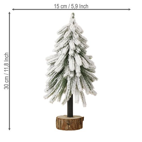 Floristik24 Dekoracyjna choinka pokryta śniegiem na drewnianej podstawce Ø15cm H30cm