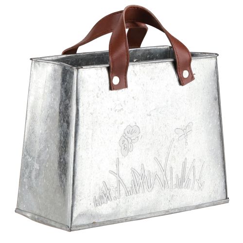 Floristik24 Torba dekoracyjna srebrno-biało-brązowa metalowa doniczka L22cm 2szt