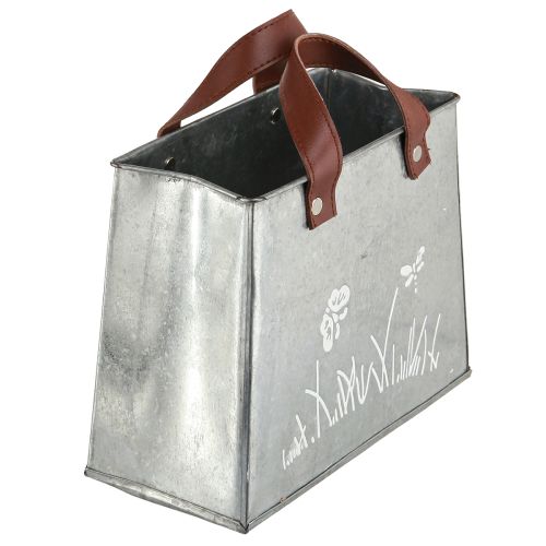 Produkt Torba dekoracyjna srebrno-biało-brązowa metalowa doniczka L22cm 2szt