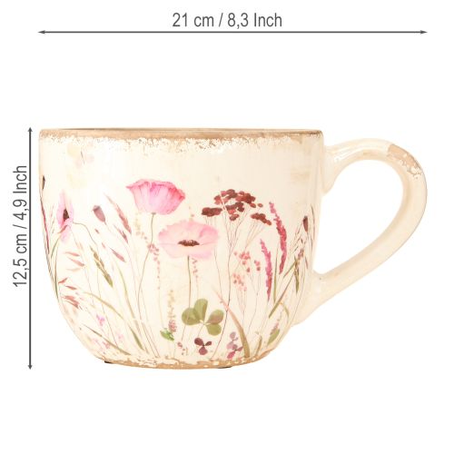 Produkt Dekoracyjny kubek ceramiczny z makiem spękany kremowy 15cm×12,5cm