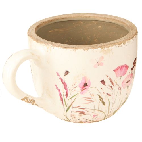 Produkt Dekoracyjny kubek ceramiczny z makiem spękany kremowy 15cm×12,5cm