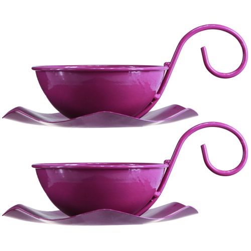 Produkt Filiżanka dekoracyjna metalowa filiżanka do herbaty na talerzu fioletowa Ø11,5cm W8cm 2szt