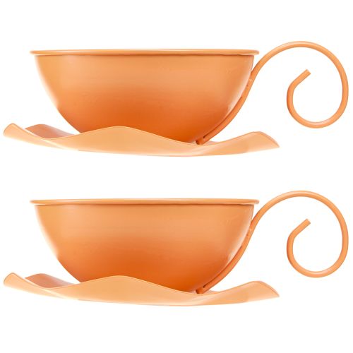 Produkt Kubek dekoracyjny Ø16cm W9cm z płytką metalową dekoracją pomarańczowy 2szt