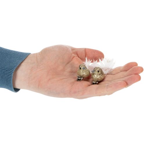 Produkt Para gołębi ozdobnych, ptaki ozdobne z klipsem, złote, 5cm, 4 sztuki