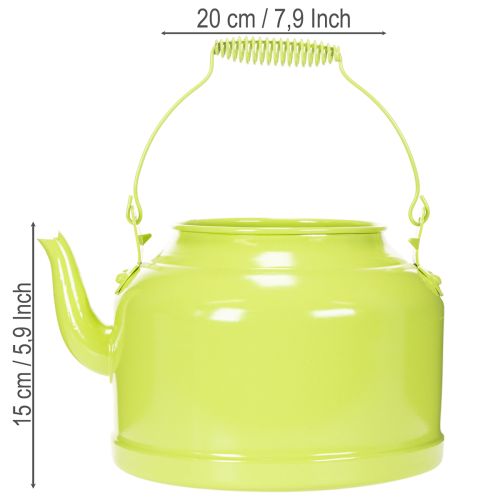 Dekoracyjny metalowy czajniczek, kolor zielonego jabłka - doniczka - Ø20cm, wys. 15cm - uniwersalna dekoracja ogrodu i pomysł na prezent | Floristik24.pl