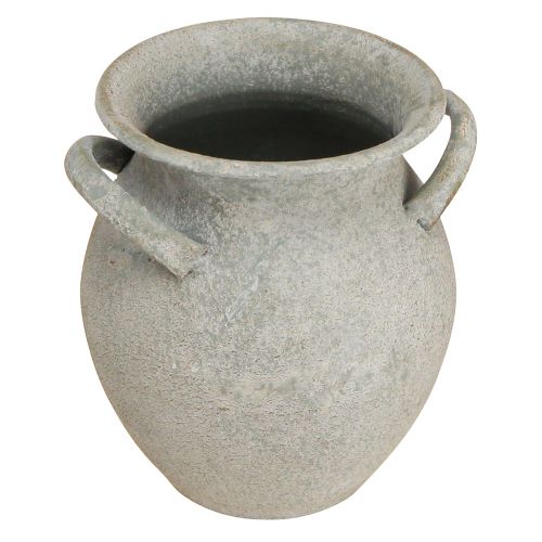 Produkt Dekoracyjny wazon z uchwytami w stylu vintage, metalowy szary, wys. 13 cm
