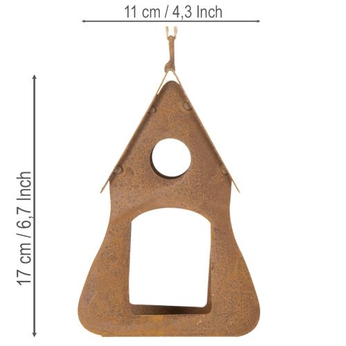 Dekoracyjna wisząca budka dla ptaków, dekoracja w kolorze rdzy, 17,5 cm | Floristik24.pl