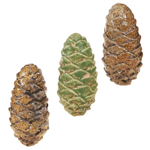 Szyszki dekoracyjne ceramiczne mix zielono-żółto-brązowe 8,5cm 6 szt.