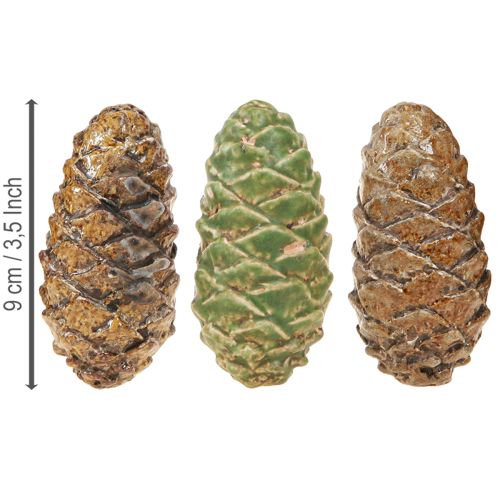 Produkt Szyszki dekoracyjne ceramiczne mix zielono-żółto-brązowe 8,5cm 6 szt.