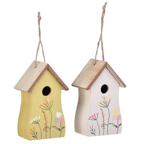 Produkt Dekoracja do zawieszenia domku dla ptaków drewniana biała żółta 13cm 2 szt