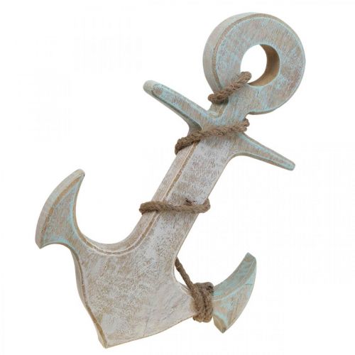 Anchor Deco Wood Maritime Deco White Blue 42cmx25cmx3.5cm