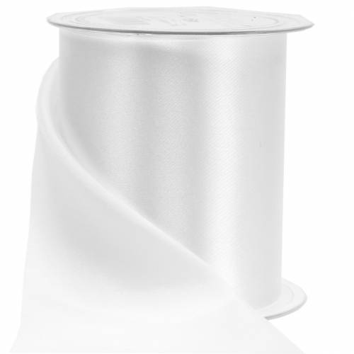 Floristik24 Taśma stołowa Satin Ribbon Biała 100mm 15m