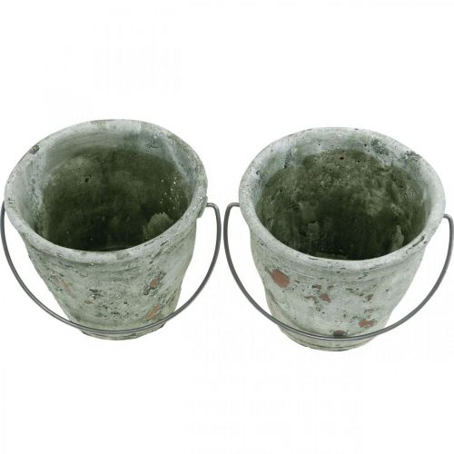 Floristik24 Wiadro dekoracyjne, ceramiczne do sadzenia roślin, dekoracja ogrodu, wiadro do roślin antyczny wygląd Ø13,5cm H12cm 2szt.