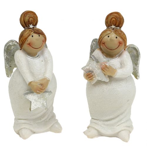 Floristik24 Figurka dekoracyjna aniołek z gwiazdką biała, srebrna 10cm 2szt.