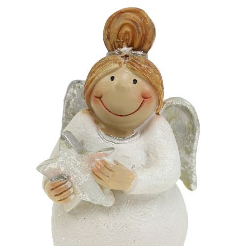 Floristik24 Figurka dekoracyjna aniołek z gwiazdką biała, srebrna 10cm 2szt.