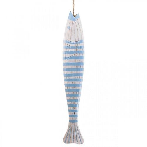 Dekoracyjna ryba z drewna, drewniana ryba do zawieszania w kolorze jasnoniebieskim, wys. 57,5 cm