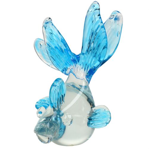 Ryba dekoracyjna ze szkła bezbarwnego w kolorze niebieskim 15cm