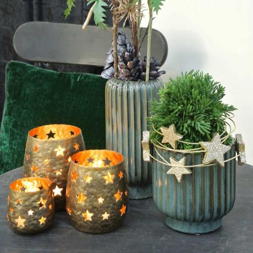 Produkt Wazon Deco, kompozycja kwiatowa, dekoracja stołu, wazon ceramiczny ryflowany zielony, brązowy Ø15cm H30,5cm