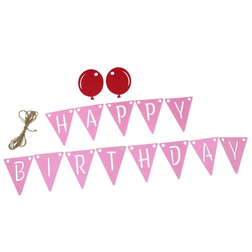 Floristik24 Dekoracyjna girlanda urodzinowa w kształcie łańcuszka z filcu w kolorze różowym 300cm