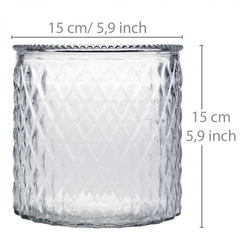 Floristik24 Szkło dekoracyjne, latarnia w romby, naczynie szklane Ø15cm W15cm