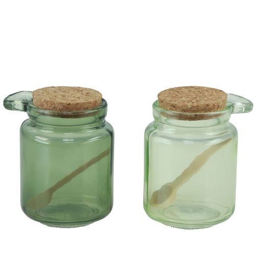 Produkt Szkło dekoracyjne z korkową pokrywką i łyżeczką zielone Ø7cm W10cm 2szt