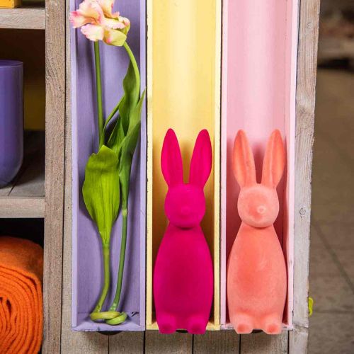 Floristik24 Dekoracyjny Króliczek Dekoracyjny Króliczek Wielkanocny – 2. Wybór – Flokowany Różowy H29,5 cm 2 szt.