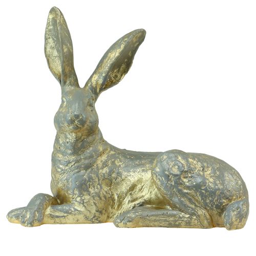 Floristik24 Dekoracyjny Króliczek Leżący Złoto Szary Figurka Dekoracyjna Wielkanoc 27x13x25cm