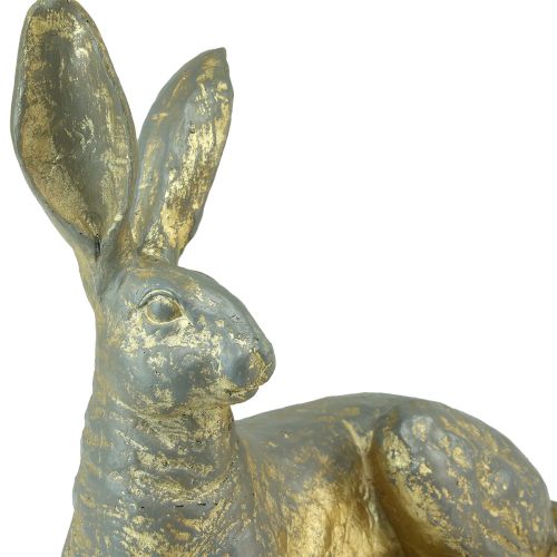 Floristik24 Dekoracyjny Króliczek Leżący Złoto Szary Figurka Dekoracyjna Wielkanoc 27x13x25cm