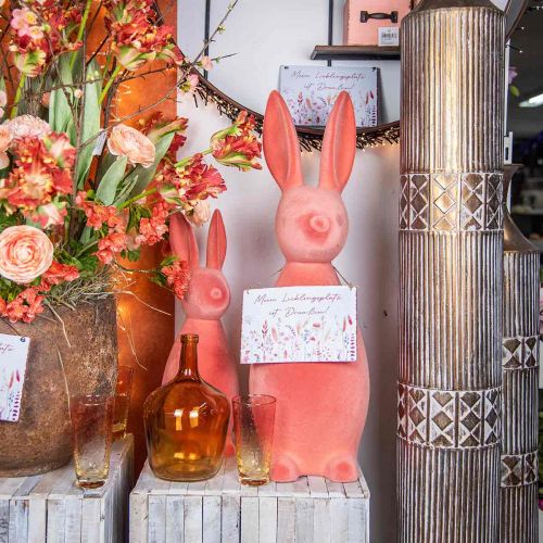 Produkt Dekoracyjny króliczek flokowany morela, dekoracja wiosenna, zajączek wielkanocny wys. 42 cm