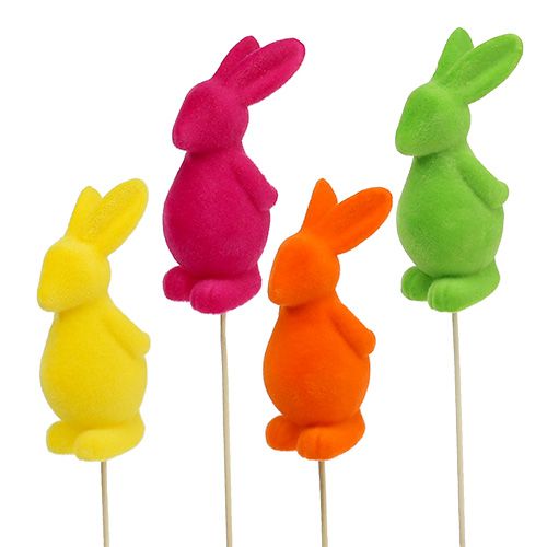Floristik24 Ozdobne flokowane króliczki assorted. 13cm 8szt.