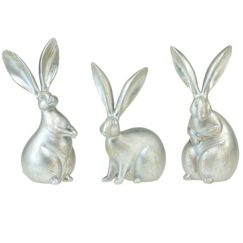 Floristik24 Zajączki dekoracyjne srebrne figurki dekoracyjne Wielkanoc 17,5x20,5cm 3szt