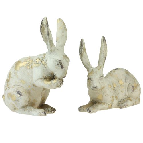 Floristik24 Dekoracyjne króliki siedzące stojące białe złoto wys. 12,5x16,5cm 2szt