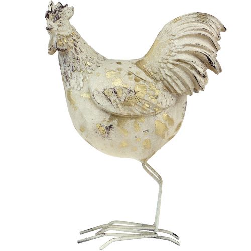 Floristik24 Dekoracyjne kurczaki, kogut, kura, białe złoto, vintage L13cm 2 sztuki