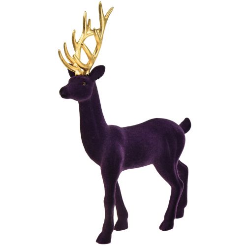 Produkt Deco jeleń renifer w kolorze fioletowo-złotym flokowanym, figura H37cm